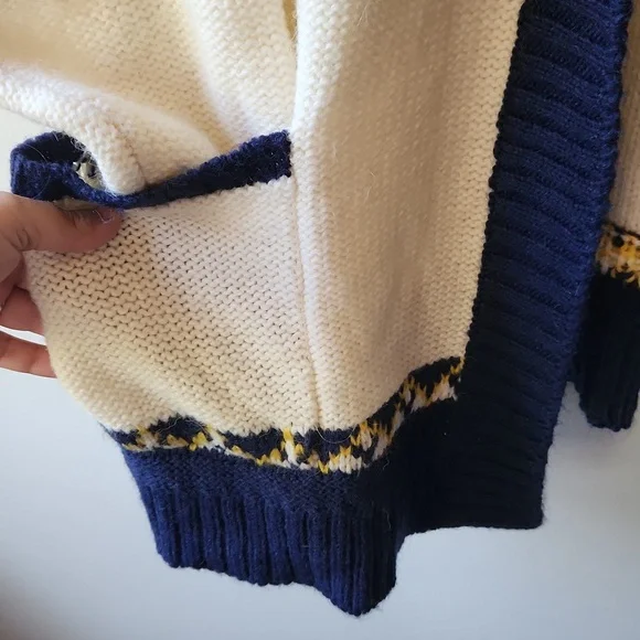 American Eagle Fair Isle Cardigan Chunky Knit Cream Navy Pockets, Size Xxl - Picture 12 of 12